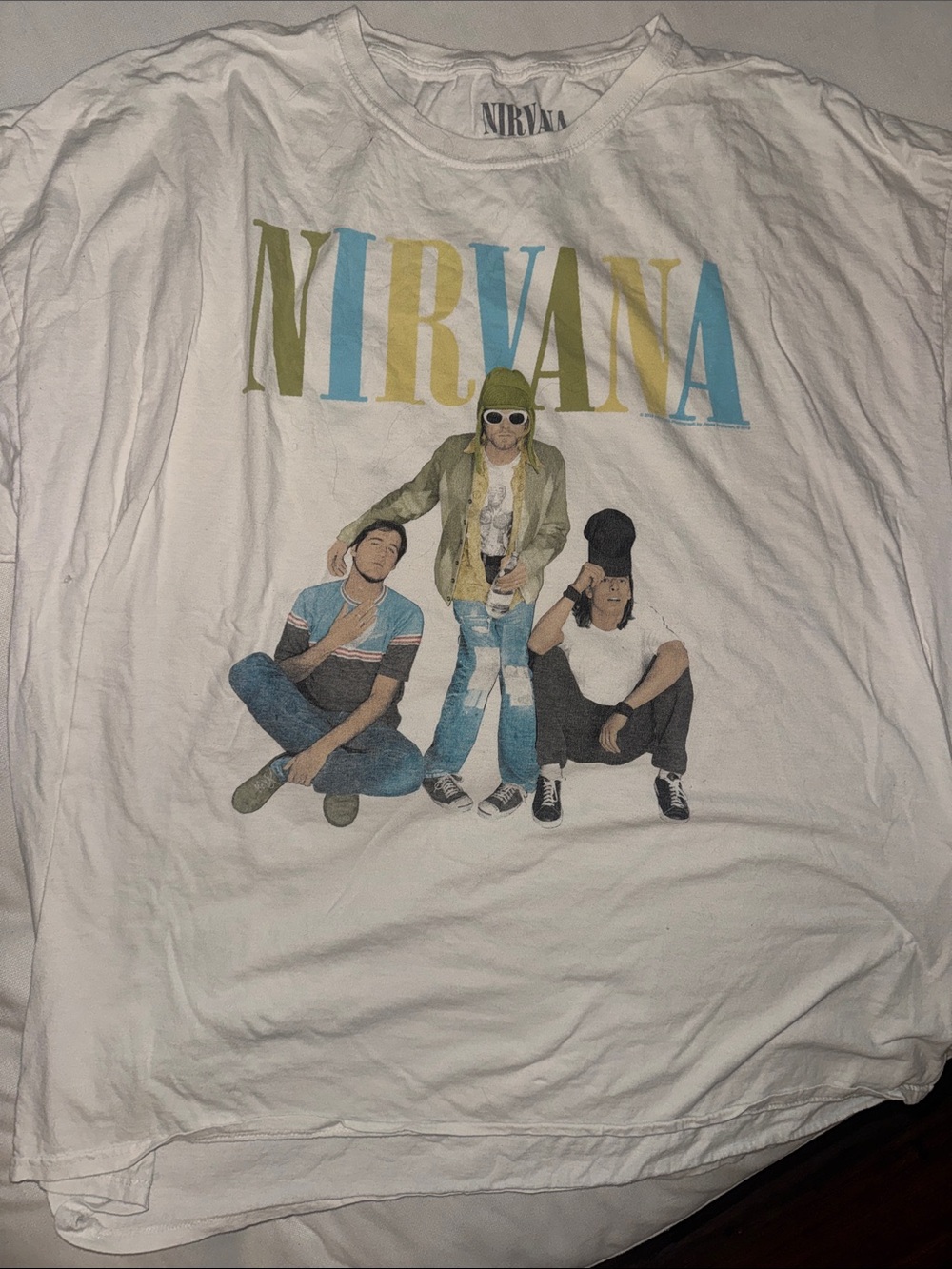 NIRVANA White Graphic Band Tee with Multicolor Logo